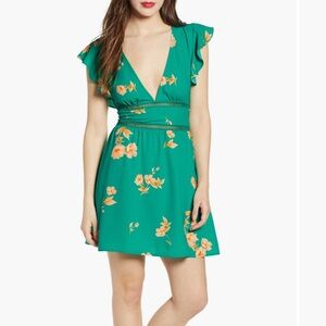 Leith Green Mini Dress with Floral Accents